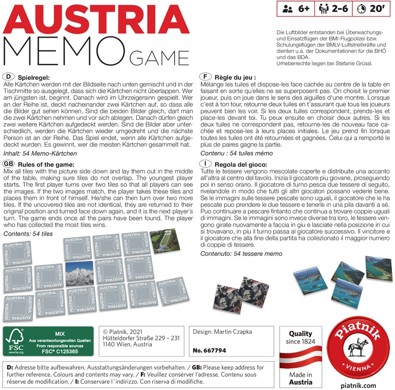 Austria Memo Game - Das spannende Gedächtnisspiel für Jung und Alt