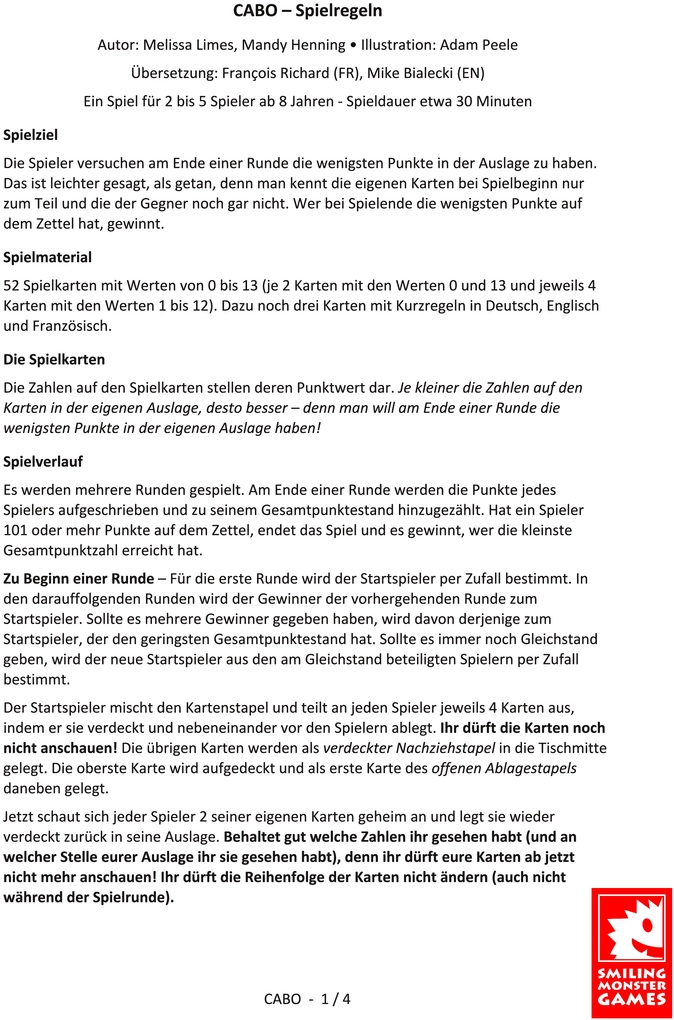 Cabo - Kartenspiel mit strategischem Punkte sammeln