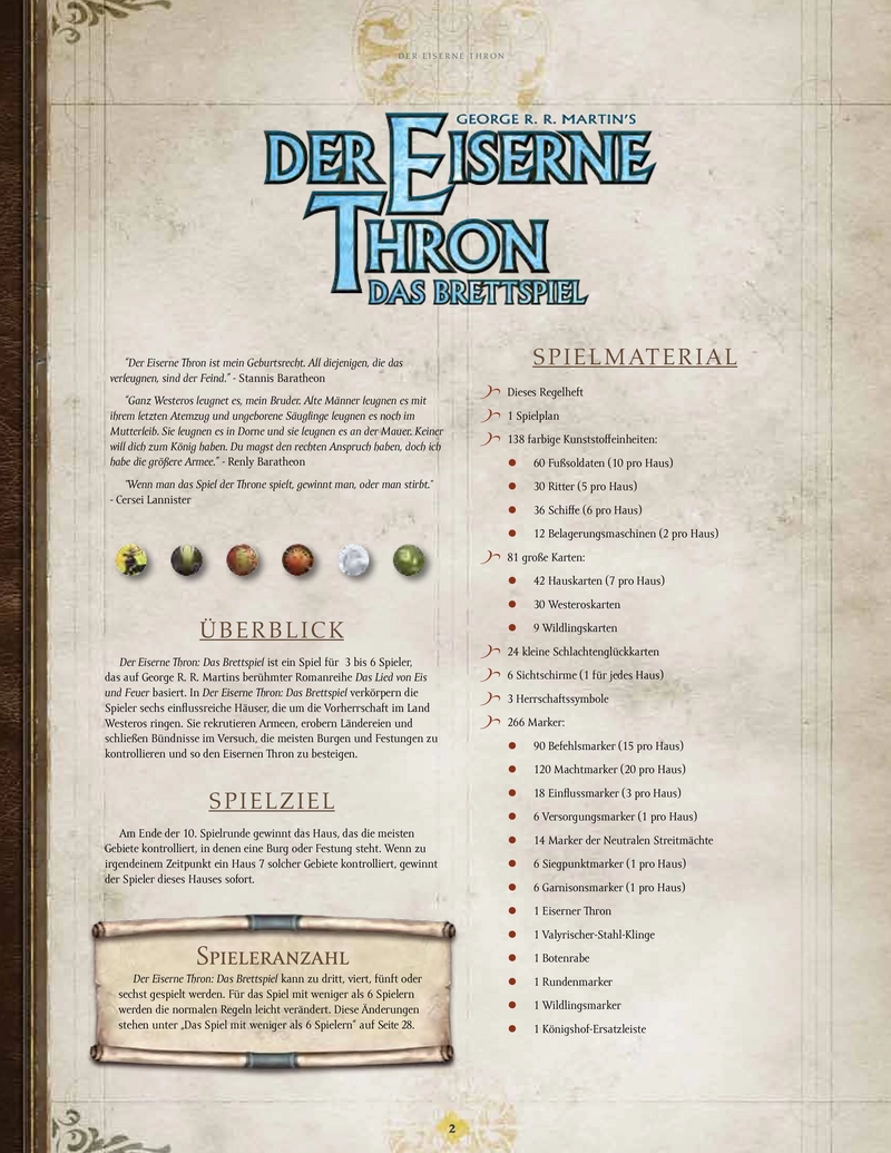 Der Eiserne Thron - Das Brettspiel Spielanleitung