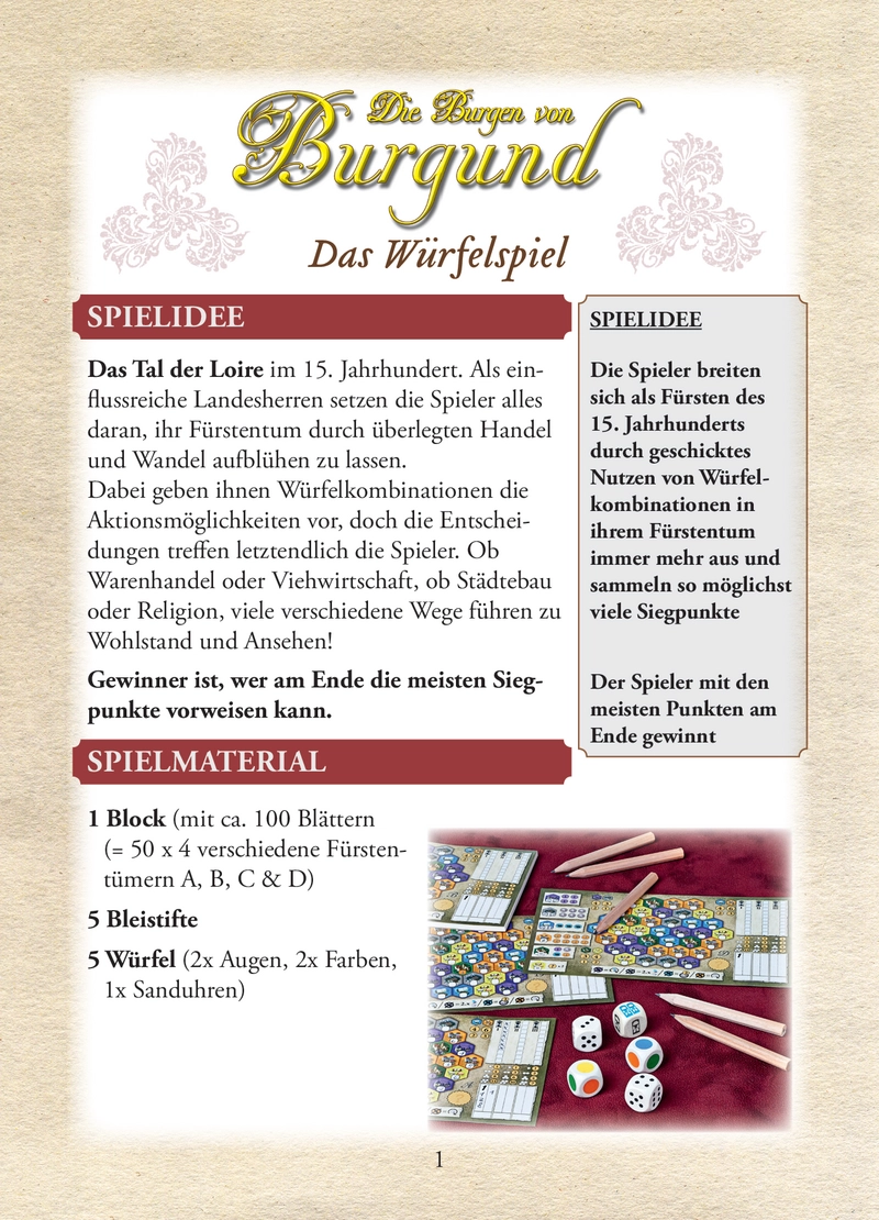Die Burgen von Burgund: Das Würfelspiel Anleitung