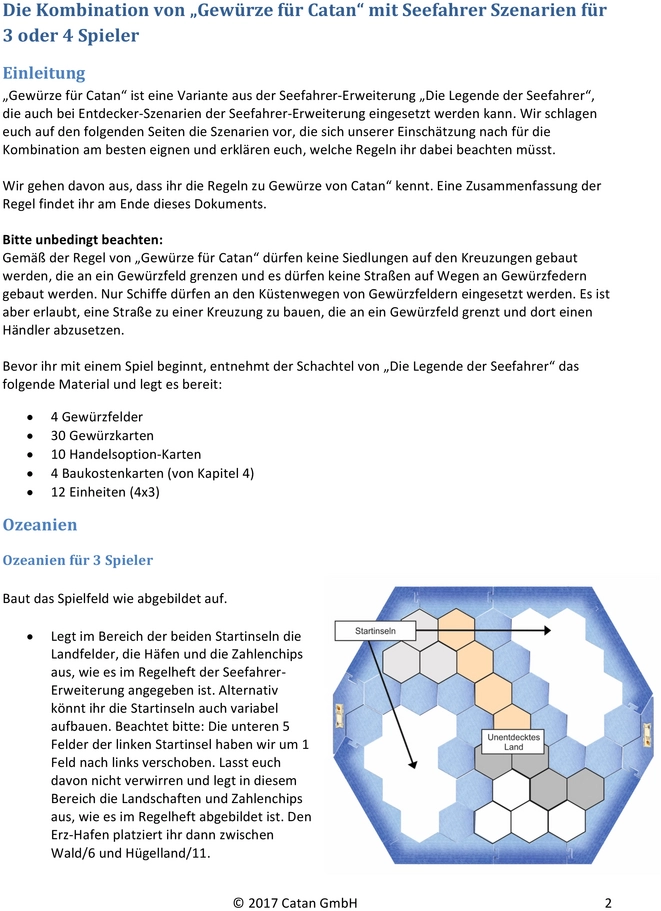 Die Kombination von Gewürze für Catan mit Seefahrer Szenarien für 3 bis 6 Spieler