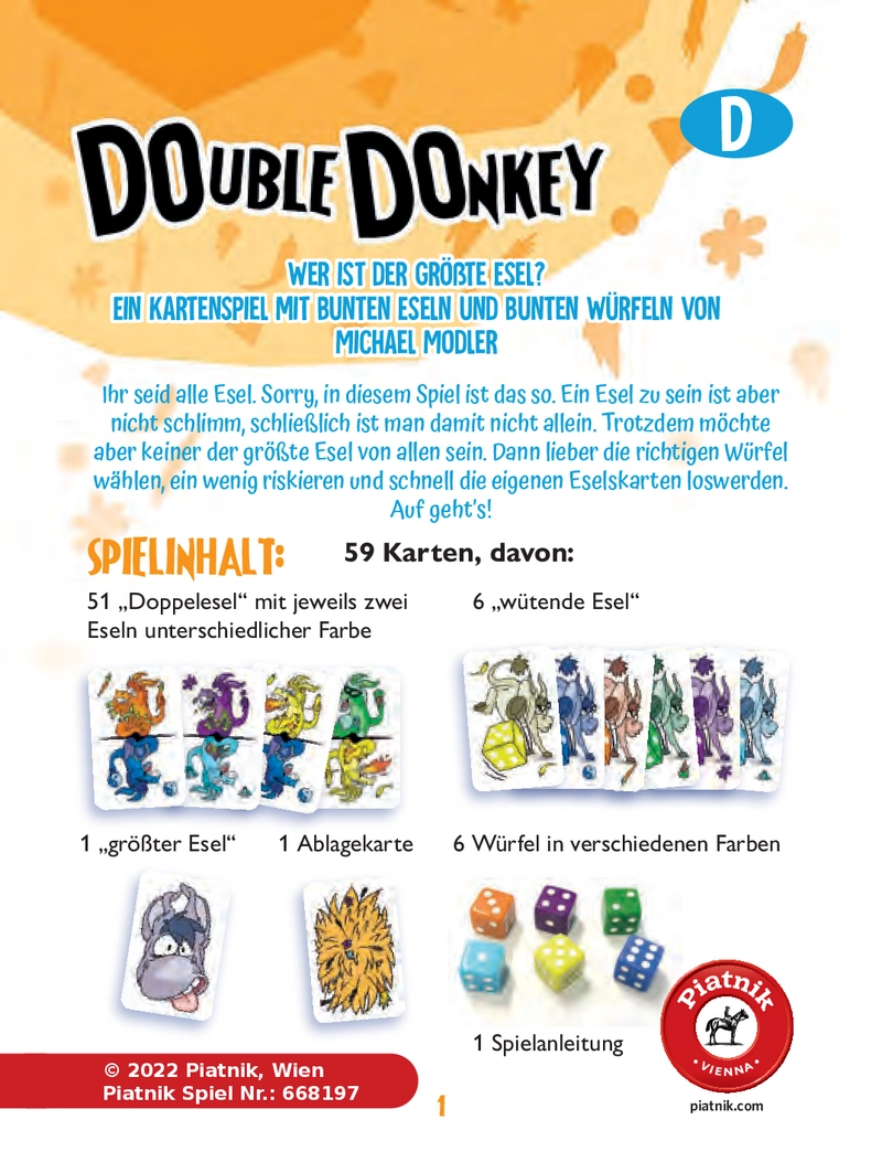 Double Donkey - Das bunte Kartenspiel mit Eseln und Würfeln