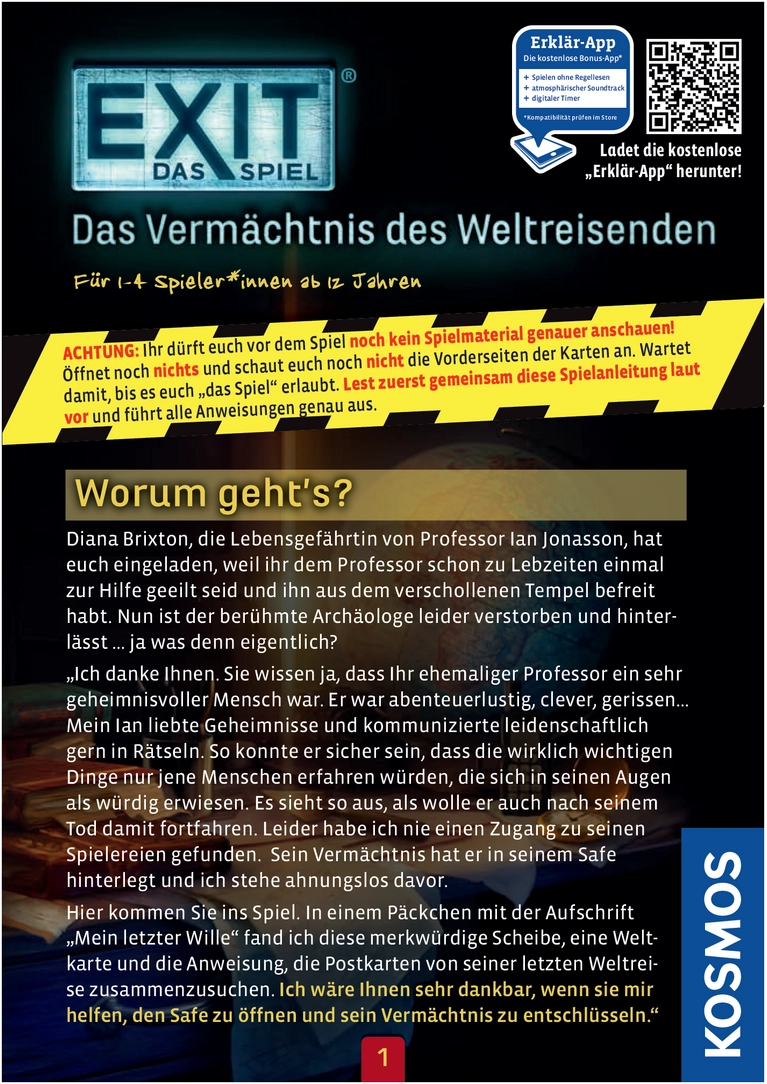 EXIT: Das Vermächtnis des Weltreisenden - Spieleanleitung