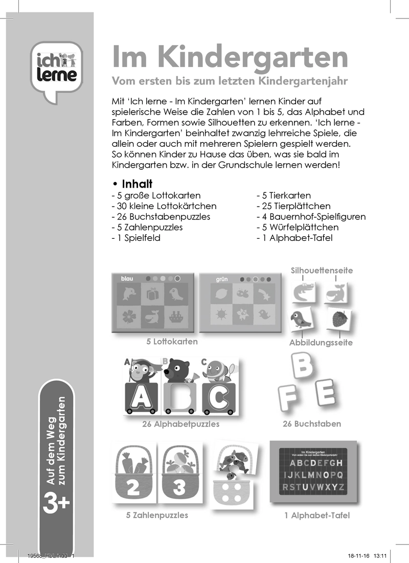 Im Kindergarten - Lernspiel für Kinder zu Alphabet, Zahlen und Formen
