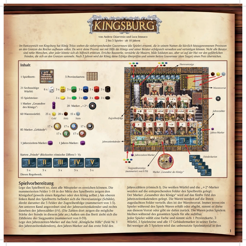 Kingsburg - Strategisches Würfel- und Brettspiel für 2 bis 5 Spieler