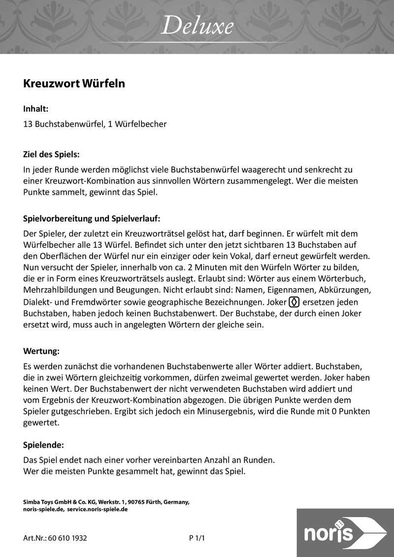 Kreuzwort Würfeln - Gesellschaftsspiel mit Buchstabenwürfeln