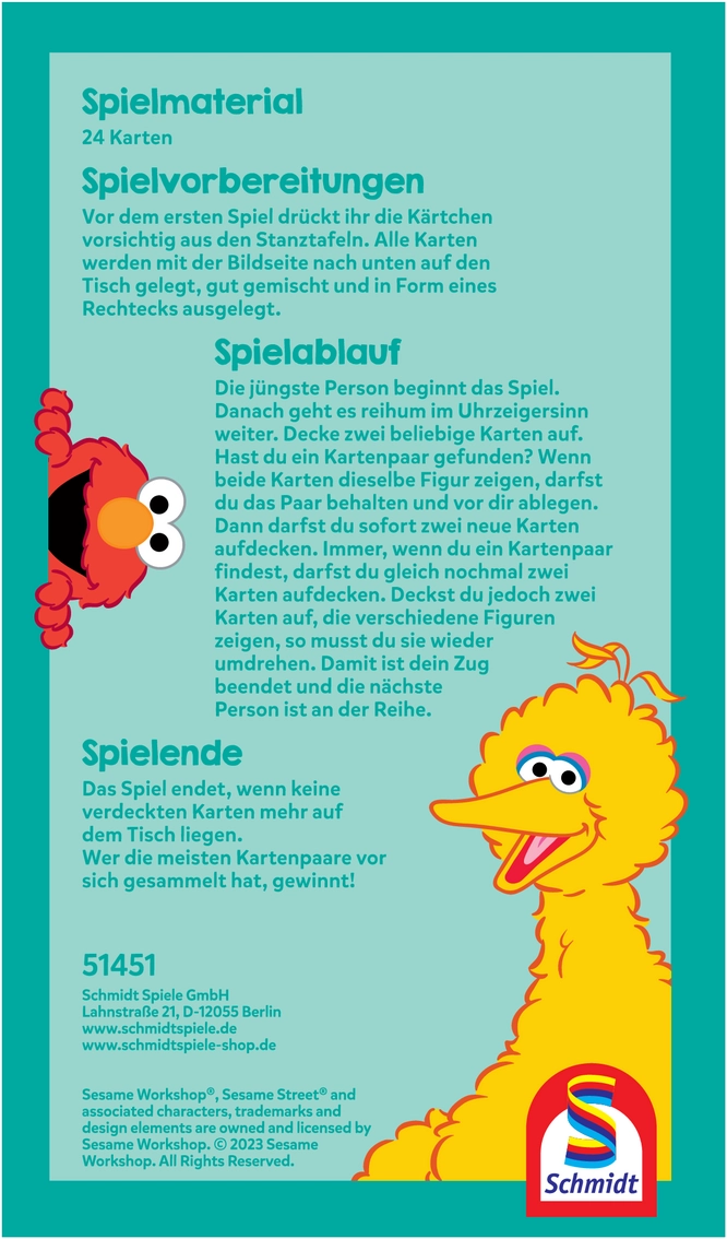 Sesamstraße Memo - Das beliebte Kinderspiel für Gedächtnistraining