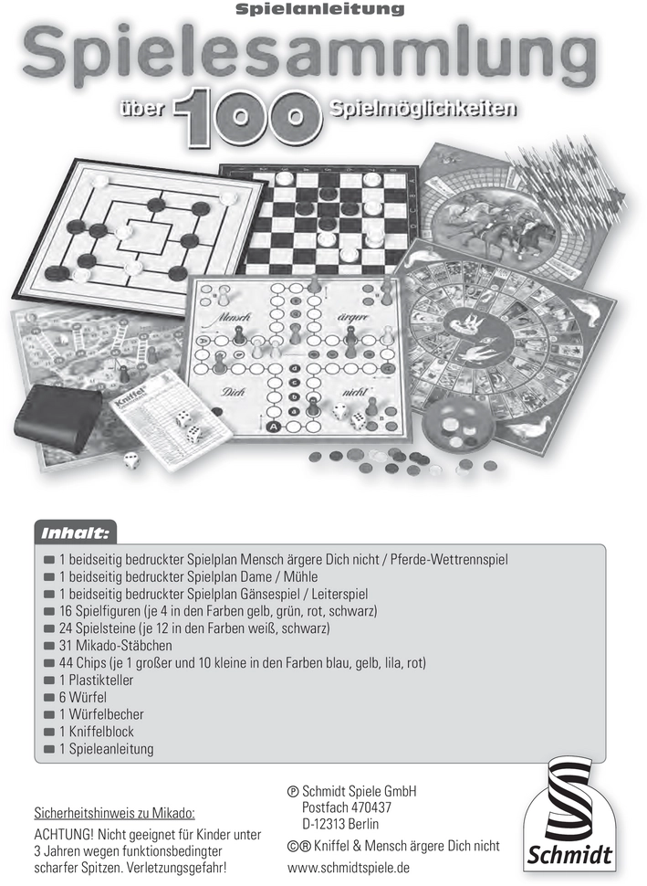 Spielesammlung über 100 Spielmöglichkeiten - Brett- und Würfelspiele