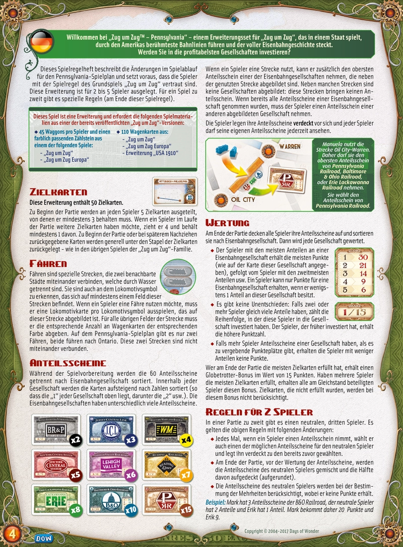 Ticket to Ride: Pennsylvania - Spieleanleitung und Regeln