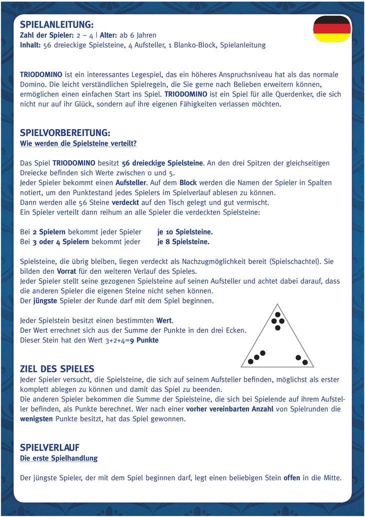 Triodomino - Spielanleitung für strategisches Legespiel