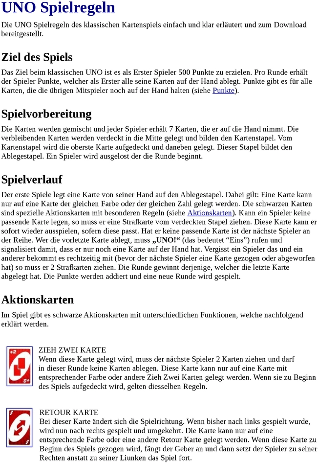 UNO Spielregeln - Anleitung und Punkte