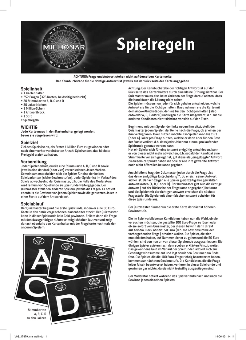 Spielanleitung Wer wird Millionär? - Kartenspiel für das Quizvergnügen