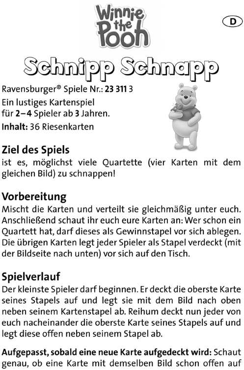 Winnie the Pooh Schnipp Schnapp - Kartenspiel Anleitung