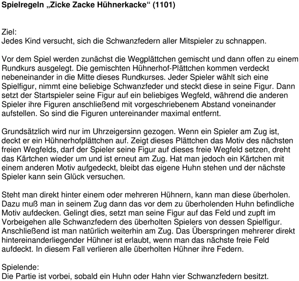 Zicke Zacke Hühnerkacke - Kinderspiel mit Spaßfaktor